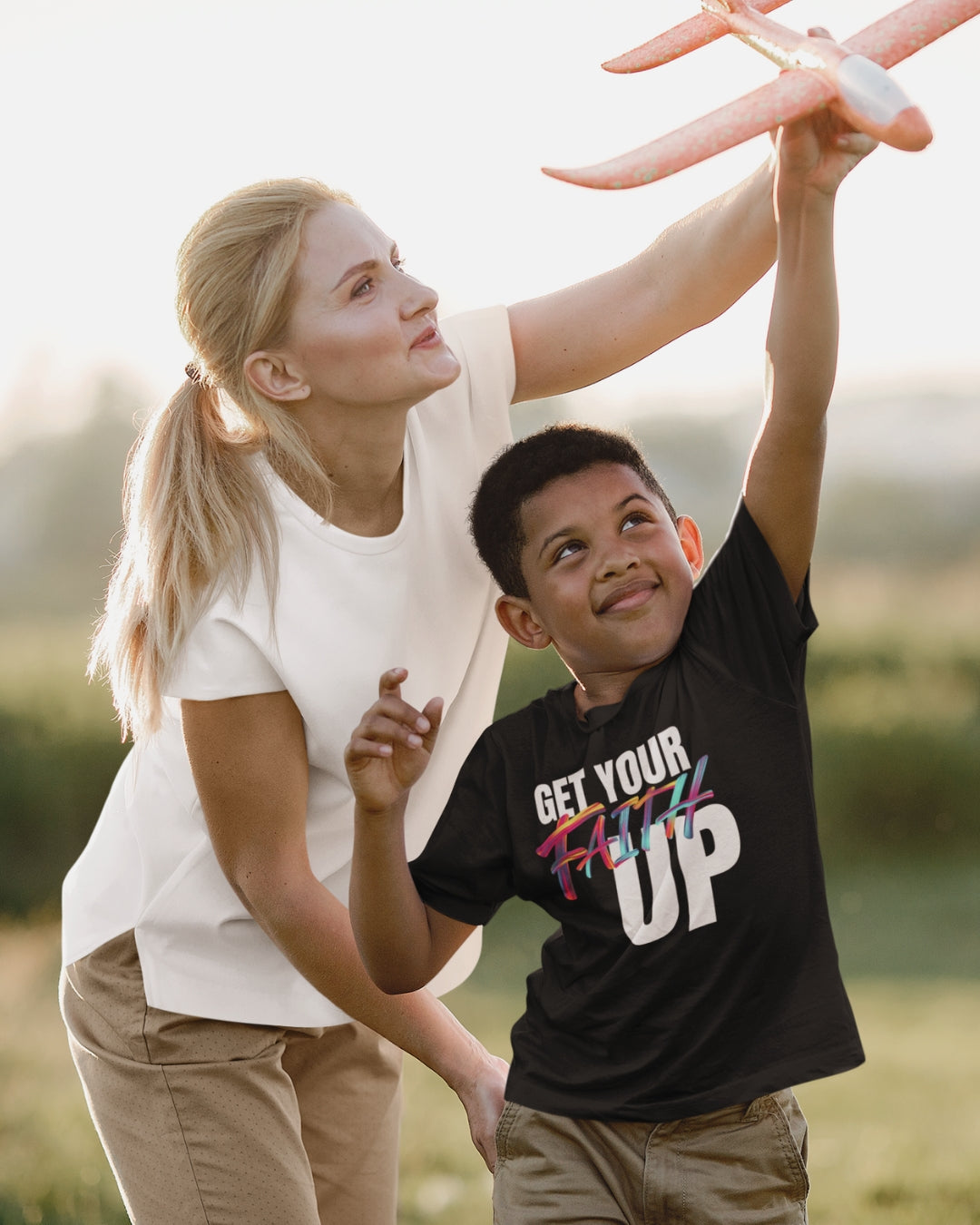Get Your Faith Up - Mother and Child - Black T-Shirt